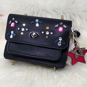 CANDIES BLACK LEATHER Crossbody | Lucy Handbag | Snake-Chain Silver Details